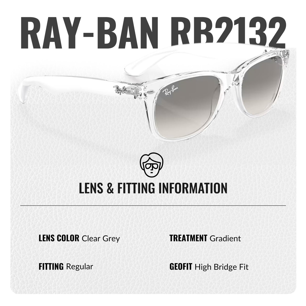 Ray-Ban RB2132 NEW WAYFARER CLASSIC Square Shaped Non-Polarized Sunglasses for Men & Women – Includes Official RAYBAN Eyewear Kit – Ideal Formal & Casual Wear Sunglasses – Clear Grey Lens