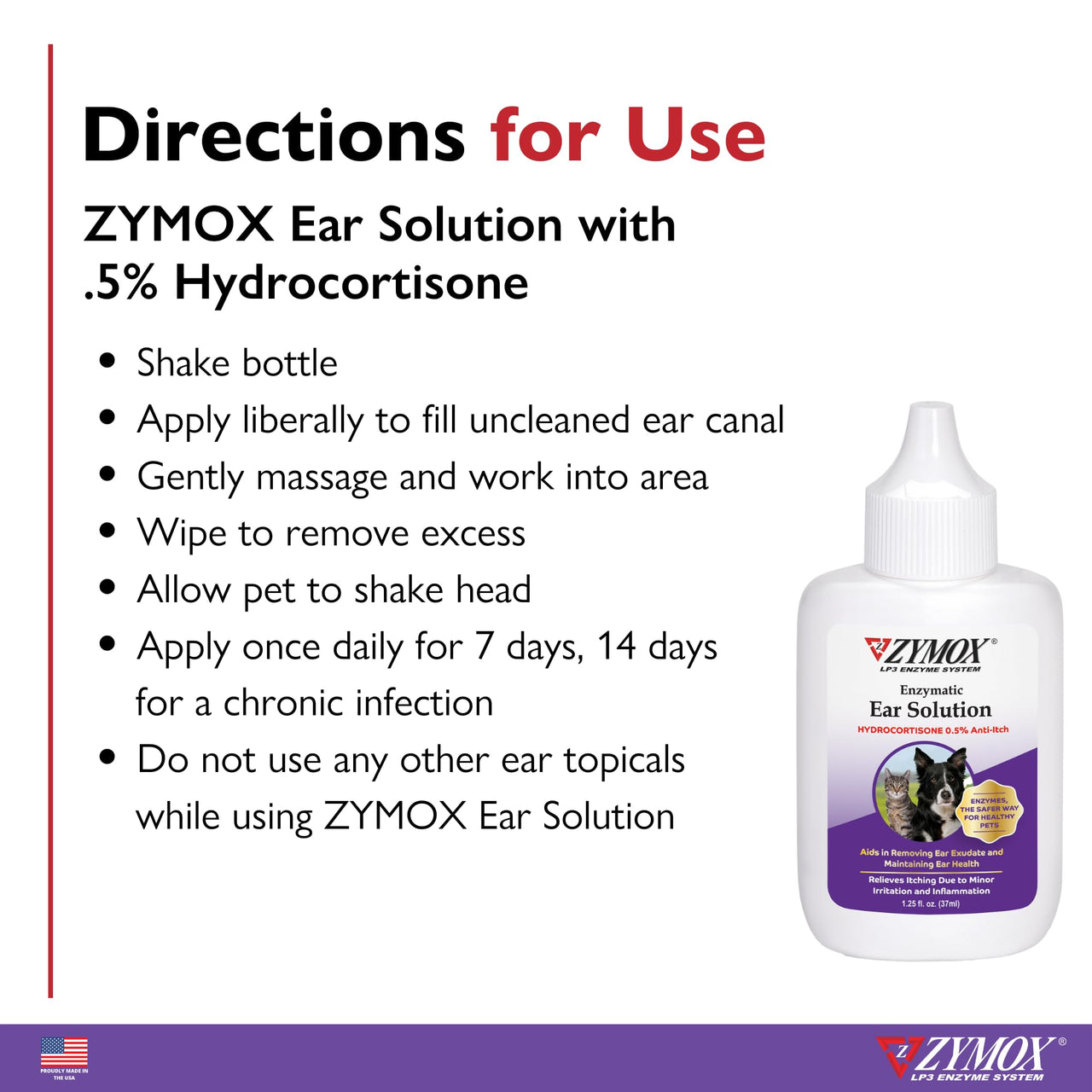 ZYMOX Enzymatic Ear Solution with 0.5-Percent Hydrocortisone, for Dog & Cat, 1.25 oz