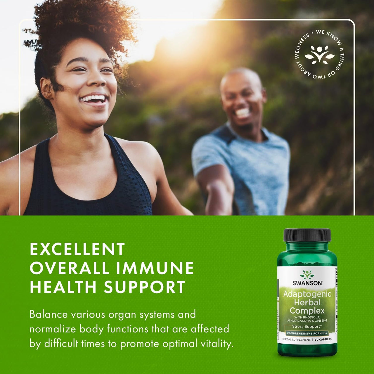 Swanson Rhodiola Ashwagandha Ginseng Complex Energy Immune Function Nervous System Stress Support Adaptogen Herb Supplement 60 Capsules