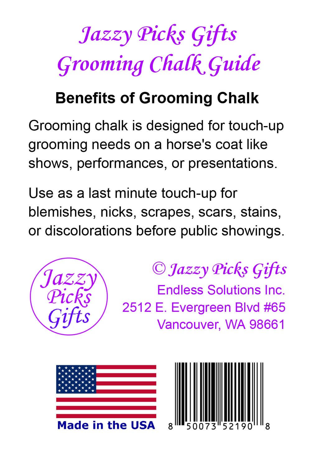 Jazzy Picks Gifts Jacks Grooming Chalk with Resource Guide (Black)