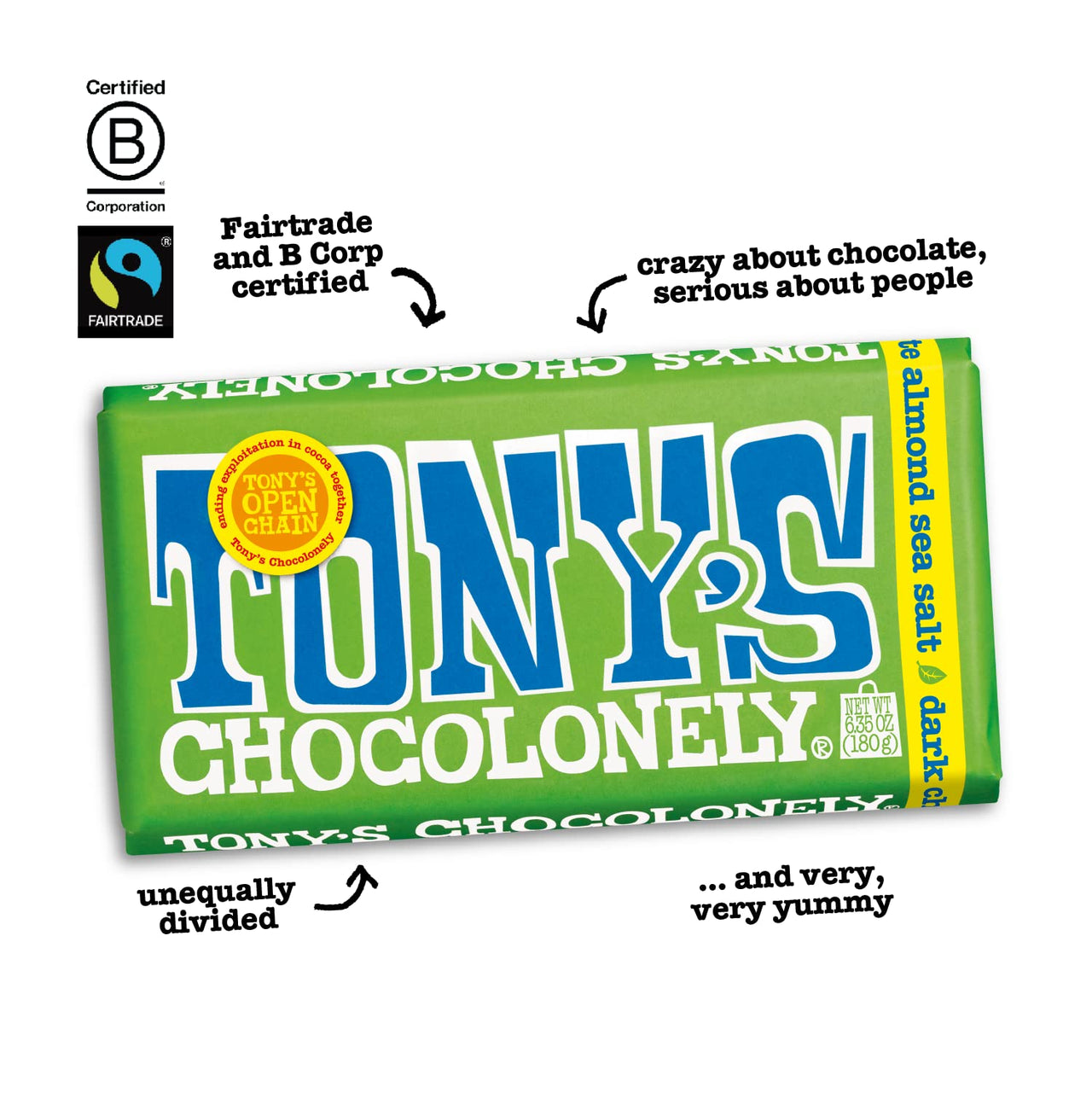 Tony's Chocolonely, Dark Chocolate Almond Sea Salt, 6.35 oz
