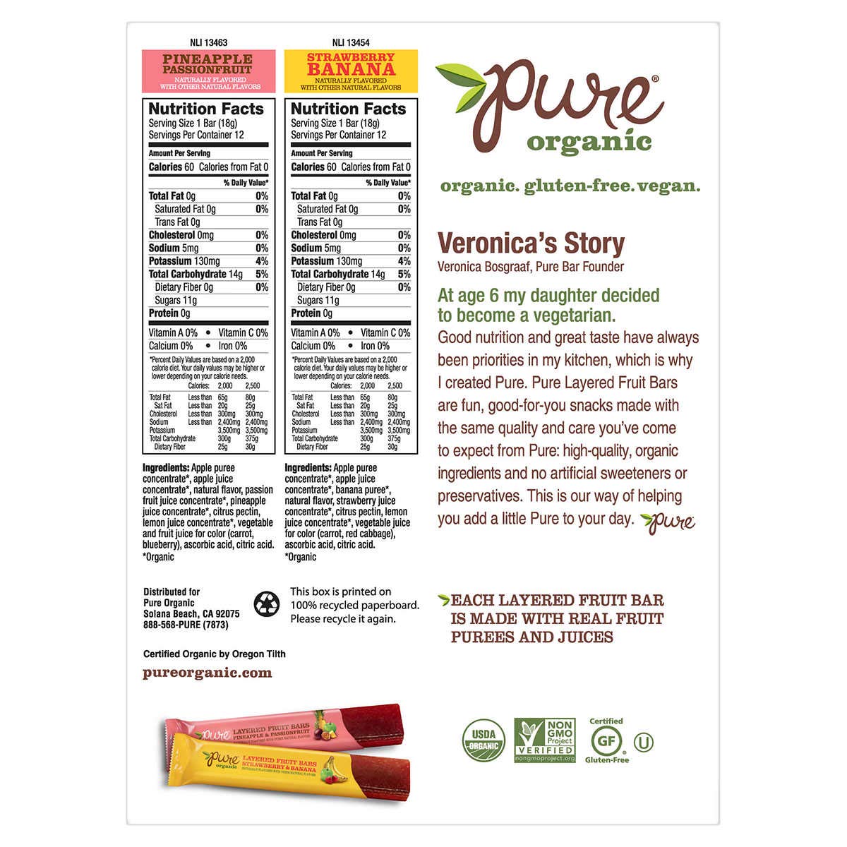Pure Organic Layered Fruit Bars, Variety Pack, 0.63 oz, 24-count (2 Pack)