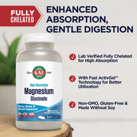 Thumbnail for KAL Magnesium Glycinate ActivGels 315mg, Fully Chelated, High Absorption Magnesium Supplement for Relaxation, Muscle & Bone Support, Non-GMO, Gluten Free, 60 Servings, 180 Softgels