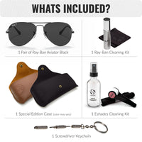 Thumbnail for Ray-Ban RB3025 Classic Total Black Collection Polarized Aviator Shape Sunglasses With Eyewear Kit Bundle - Adjustable Nose Pads - Casual Wear Retro Sunglasses