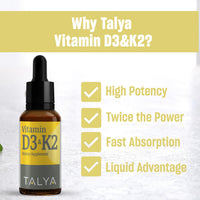 Thumbnail for TALYA Vitamin D3 & K2 | Liquid Vitamin D3 with K2 Drops | 1000 IU | Immune Support - Helps Support Strong Bones & Healthy Heart | Non-GMO | Vegan | 60 Servings, 0.34 fl.oz