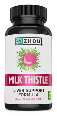 Thumbnail for Zhou Milk Thistle - Liver Health Supplement, Silymarin Milk Thistle Extract & Powder for Men & Women, Herbal Cleanse Support, Metabolic Health - 60 Vegetarian Capsules