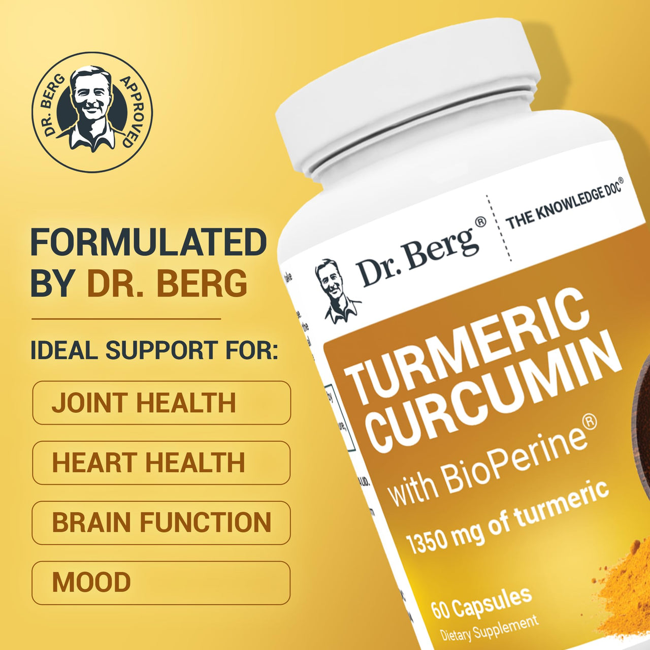 Dr. Berg (Only 2 Per Day) Turmeric Supplement with Black Pepper (BioPerine) - 1350 mg Turmeric Curcumin Supplement with 95% Curcuminoids – Turmeric Curcumin with Black Pepper – 60 Turmeric Capsules