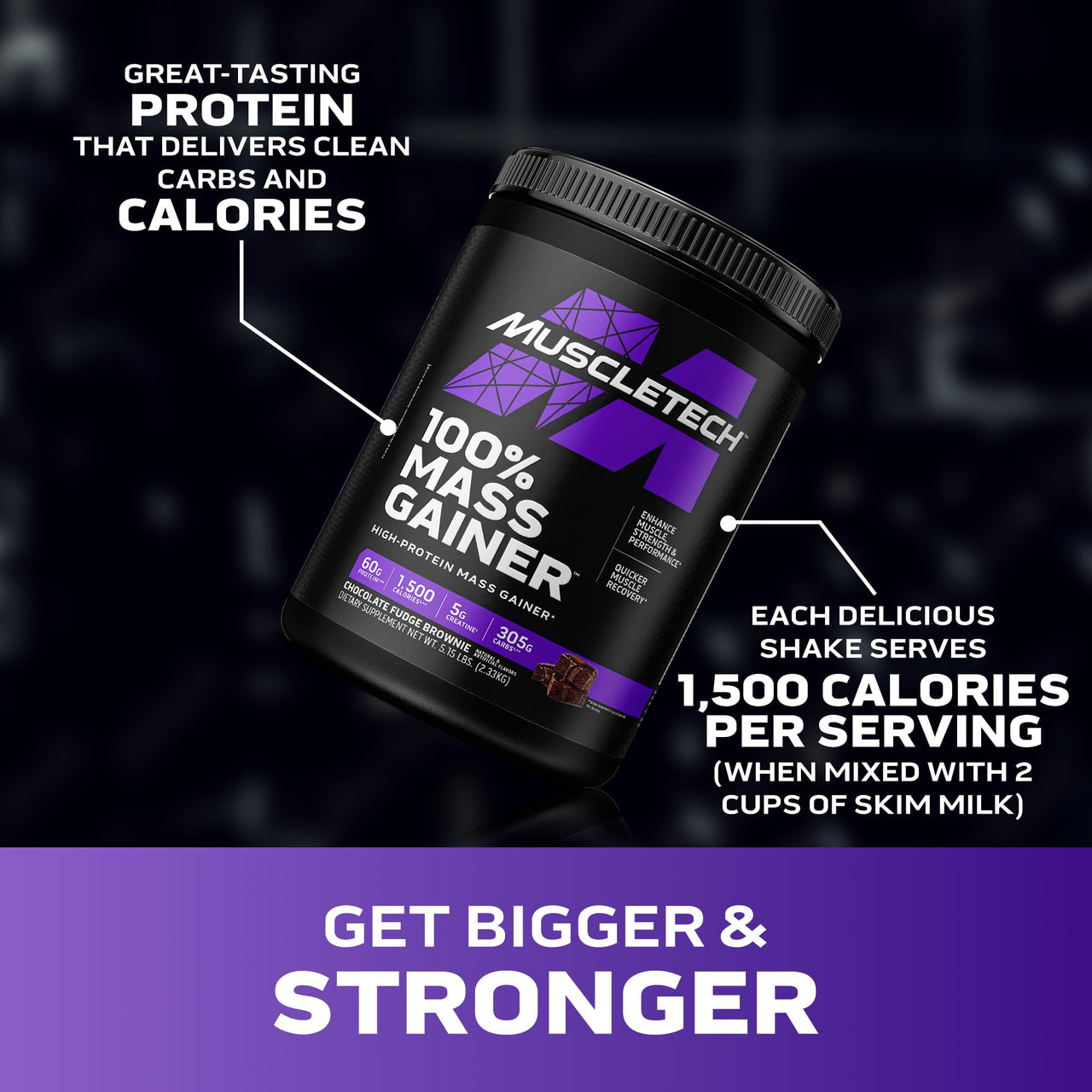 MuscleTech High Protein Mass Gainer for Men & Women - Protein Powder Shakes for Weight Gain, Muscle Building & Recovery with Creatine Monohydrate - Chocolate Fudge Brownie, 5.15 Pound