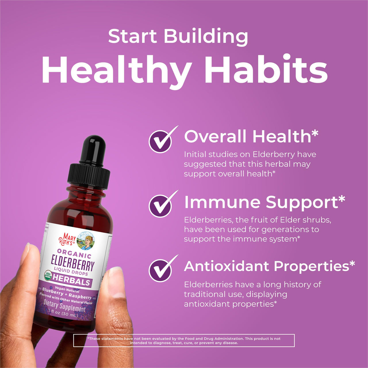 MARYRUTH'S Elderberry Liquid Drops for Adults & Kids | Immune Support | Antioxidant | Overall Wellness | Elder Berry Extract | USDA Organic | Sugar Free | Vegan | Non-GMO | Gluten Free | 1 Fl Oz