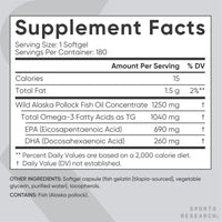Thumbnail for Sports Research® Omega-3 Fish Oil 1250 - Triple Strength Fish Oil Supplement from Wild Alaska Pollock - MSC Certified Sustainable · Non-GMO · Soy Free - 180 Softgel Capsules