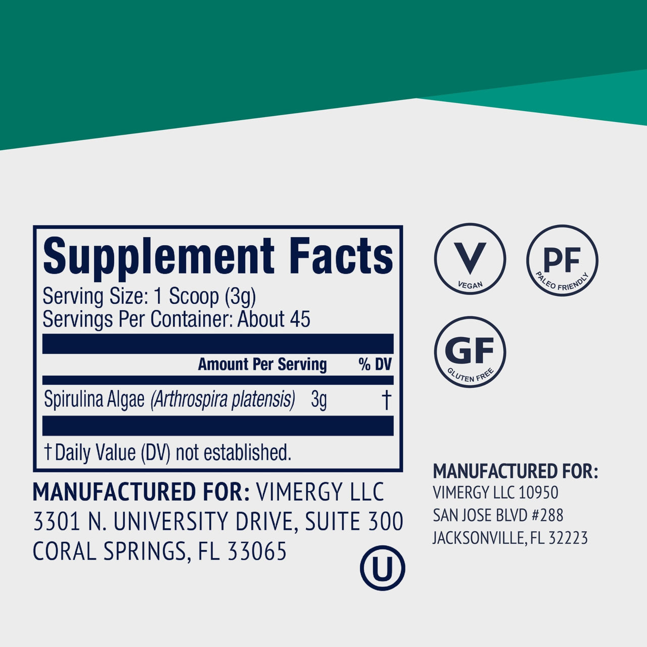 Vimergy Wild Blueberry Powder (120g) & Spirulina Powder (135g) Bundle