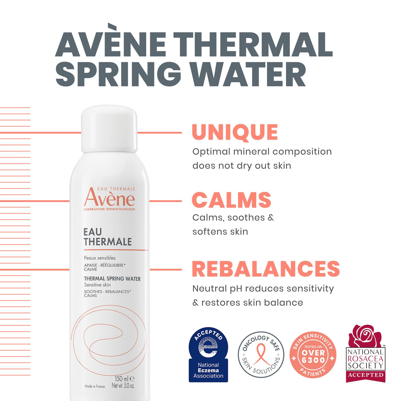 Avène Thermal Spring Water, Soothing Calming Facial Mist Spray for Sensitive Skin, 5 Fl Oz