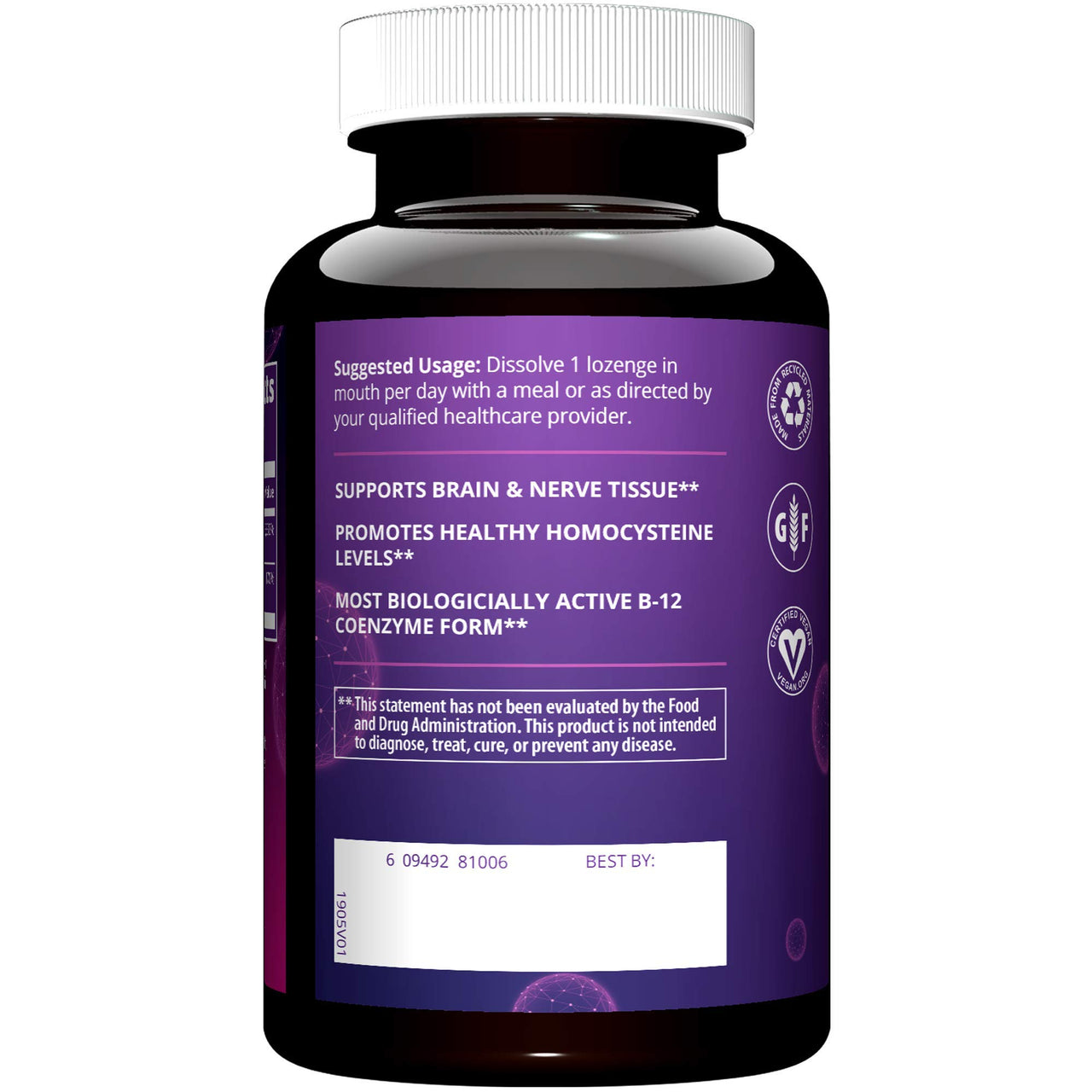 MRM Nutrition Vitamin B‑12 with Folic Acid 2000 mcg - For Women & Men - Methylcobalamin B12 Lozenges for Cellular Energy & Nervous System Support, Enhanced Absorption, Vegan, Non GMO - 60 Servings