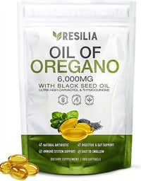 Thumbnail for Resilia Softgels with Black Seed Oil 6000mg – Organic Oregano Oil Capsules for Immune & Digestive Support – Non-GMO, Gluten-Free Softgels – Natural Herbal Wellness Supplement (300 Count)