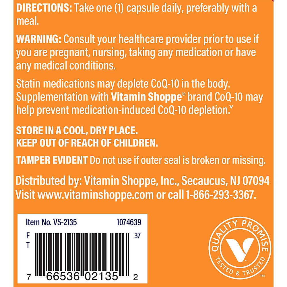 The Vitamin Shoppe CoQ-10 200mg Beneficial for Those Taking (120 Capsules)