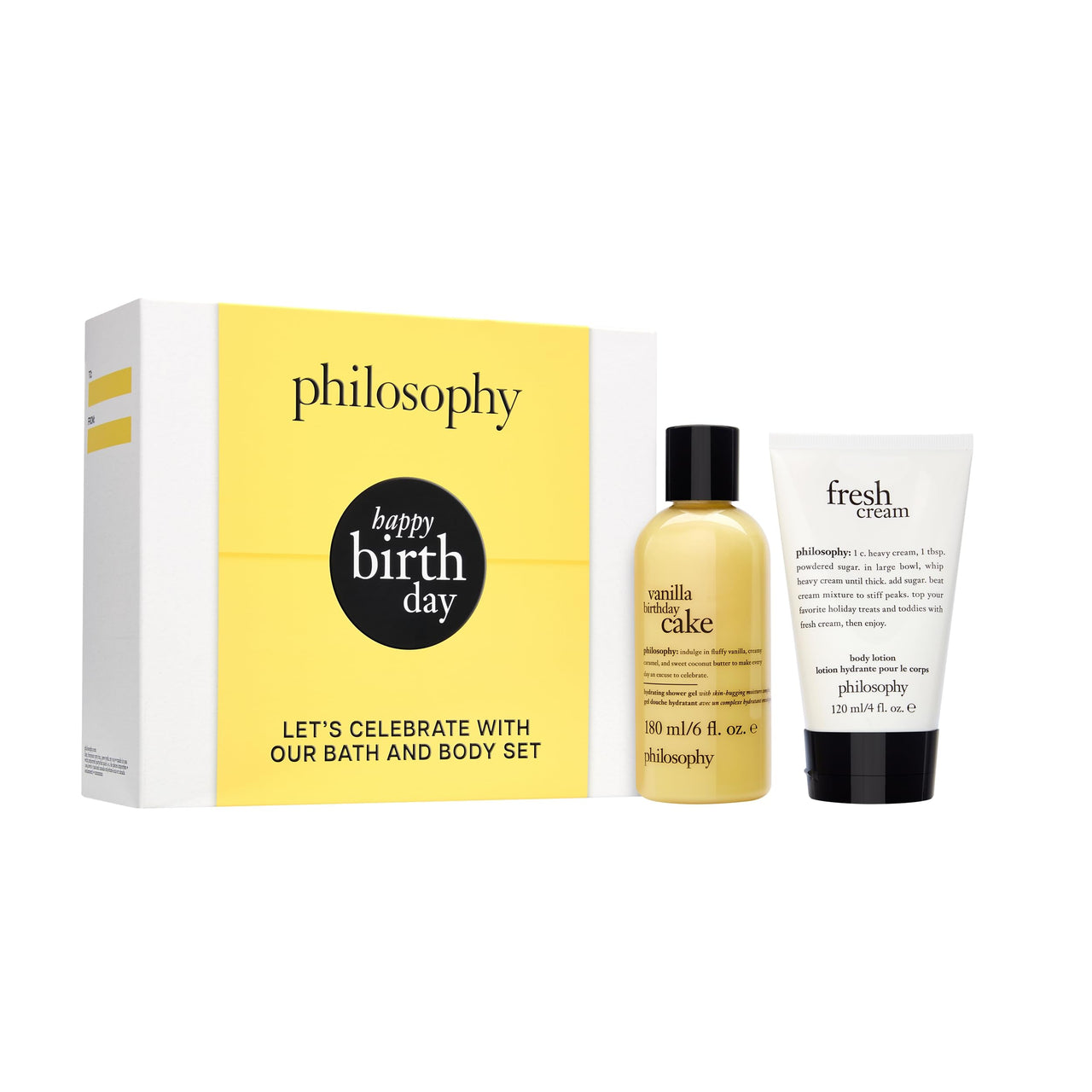 philosophy happy birthday gift set - 2-pc. vanilla birthday cake hydrating shower gel (6oz) & fresh cream body lotion (4oz) - moisturizing bath & body duo for women