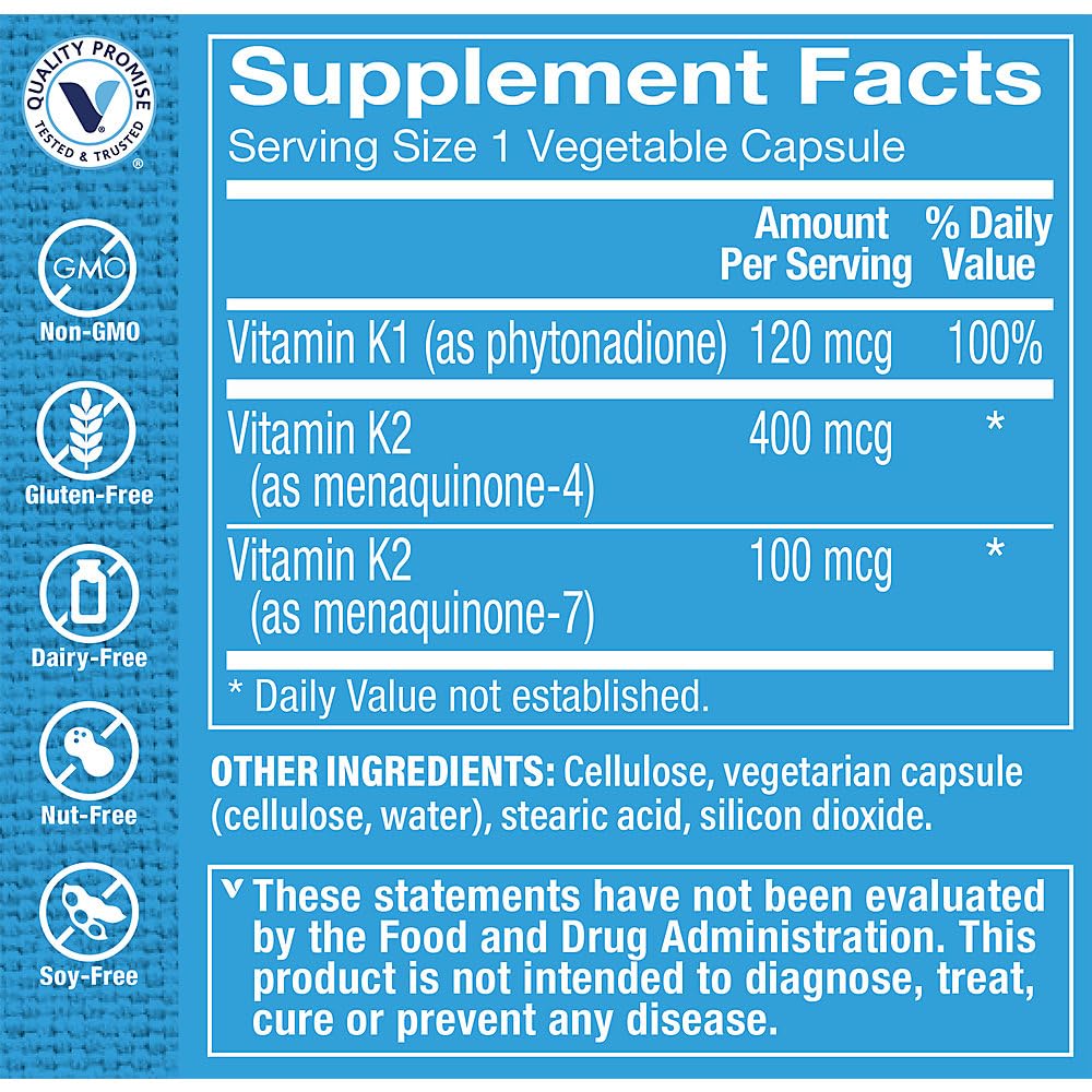 The Vitamin Shoppe Vitamin K Complex - Complete K1 K2 Formula | Bone & Cardiovascular Health | 180 Vegetable Capsules | Full Spectrum