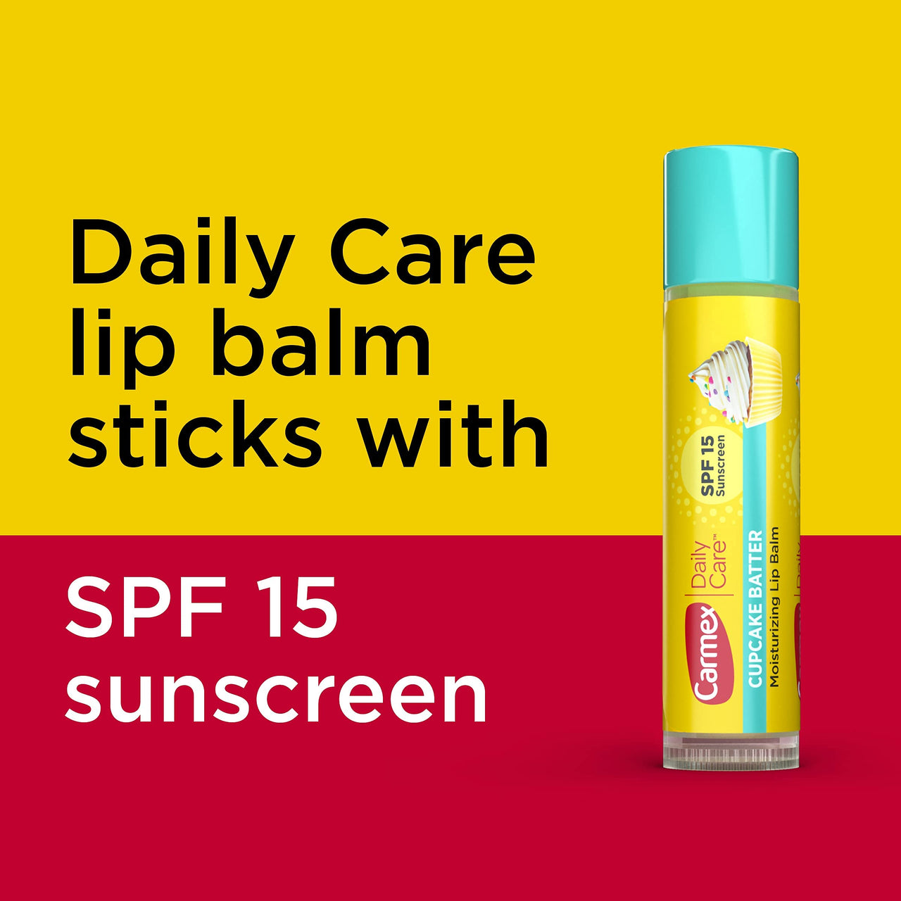 Carmex Daily Care Moisturizing Lip Balm with SPF 15, Cupcake Batter Lip Balm Sticks, 0.15 OZ Each - 6 Count
