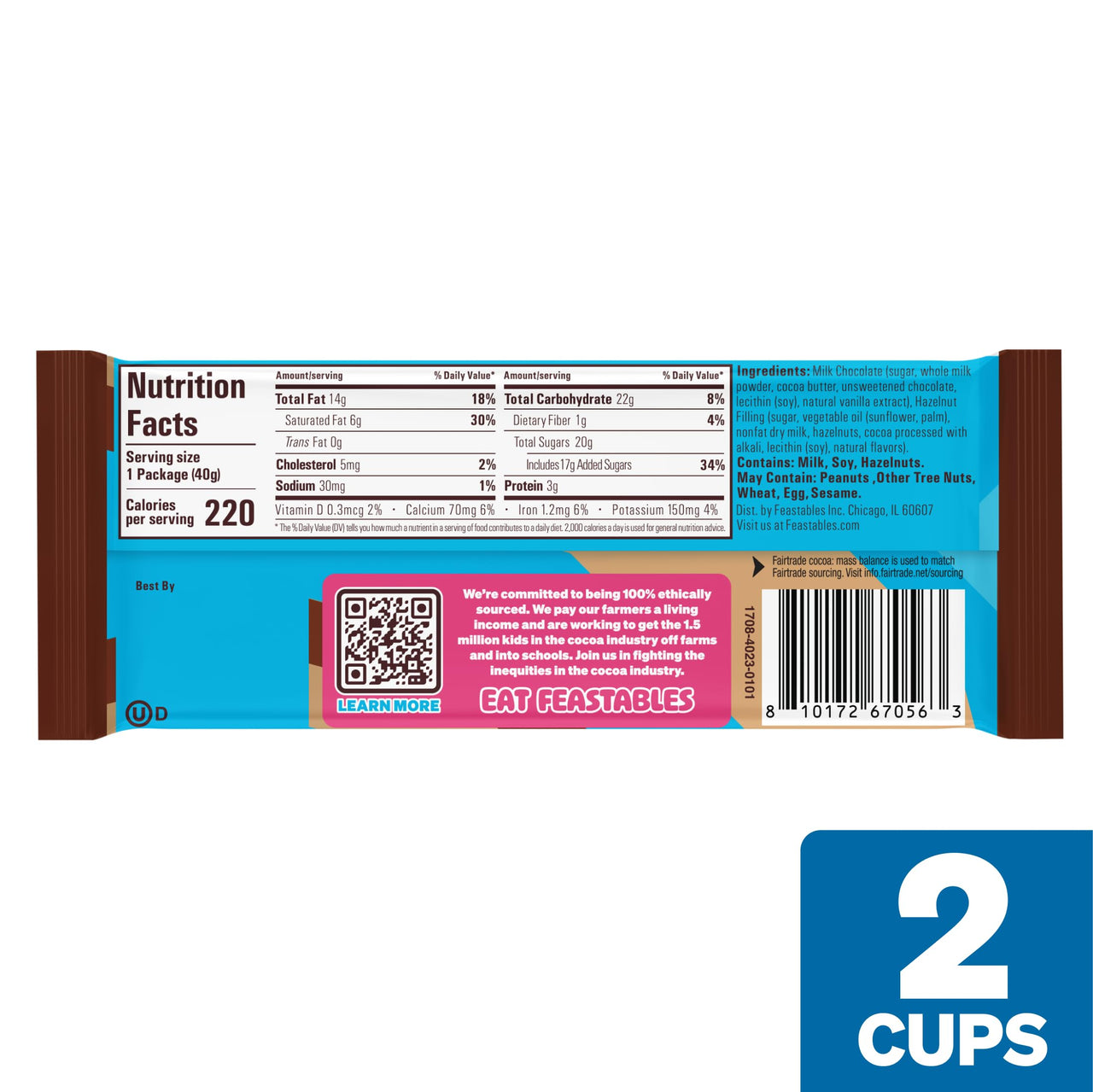 MrBeast Feastables Hazelnut Cups, 24 Count, Milk Chocolate with Creamy Hazelnut Filling, 2-Cup Packs, Fairtrade Cocoa