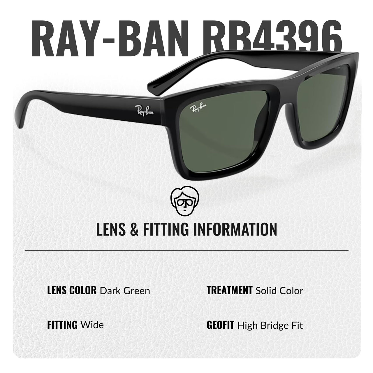 Ray-Ban RB4396 WARREN BIO-BASED Rectangle Shaped Non-Polarized Sunglasses for Men & Women – Includes Official RAYBAN Eyewear Kit – Ideal Formal & Casual Wear Sunglasses – Dark Green Lens