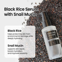 Thumbnail for coxir BLACK SNAIL COLLAGEN SERUM l Black-3-Complex: Black Rice, Bean, Sesame, Snail Mucin, Collagen, Peptide l Firming&Lifting l Korean Skin Care l Cruelty-Free, No Pareben [50ml/1.69 fl.oz]