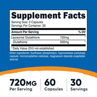 Thumbnail for Nutricost Liposomal Glutathione Supplement 60 Capsules, 720 mg Per Serving - Vegan, GMO-Free, 30 Servings
