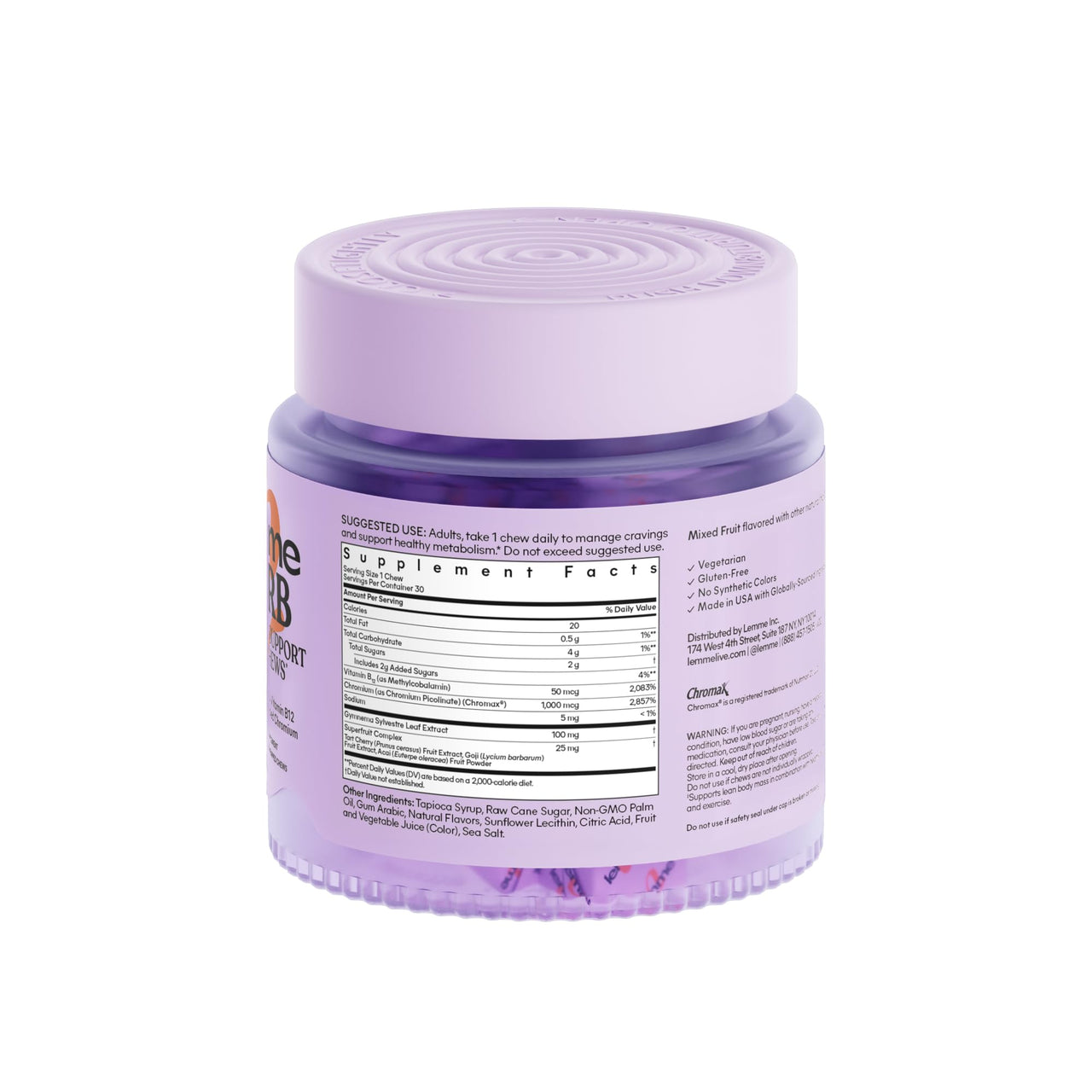 Lemme Curb Cravings Soft Chews - Manage Appetite, Support Metabolism & Lean Body w/Clinically Studied Chromium, Gymnema & B12 for Healthy Weight Management, Mixed Berry, 30 Count (Month Supply)