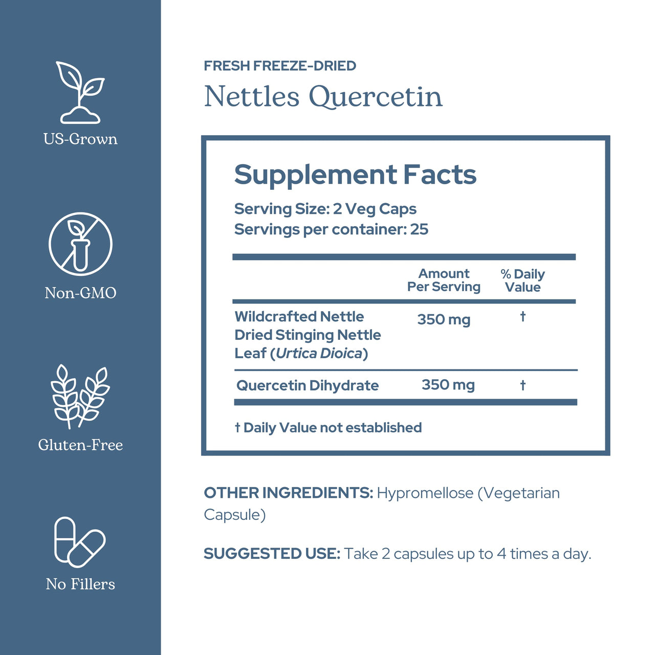 Eclectic Institute Raw Fresh Freeze-Dried Non-GMO Nettles - Quercetin | 50 CT (350 mg)