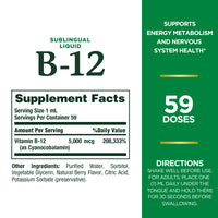 Thumbnail for Nature's Bounty Vitamin B12 5000 Mcg Sublingual Liquid, Cardiovascular Health & Cellular Energy Support, 2 Fl Oz (1 Count)