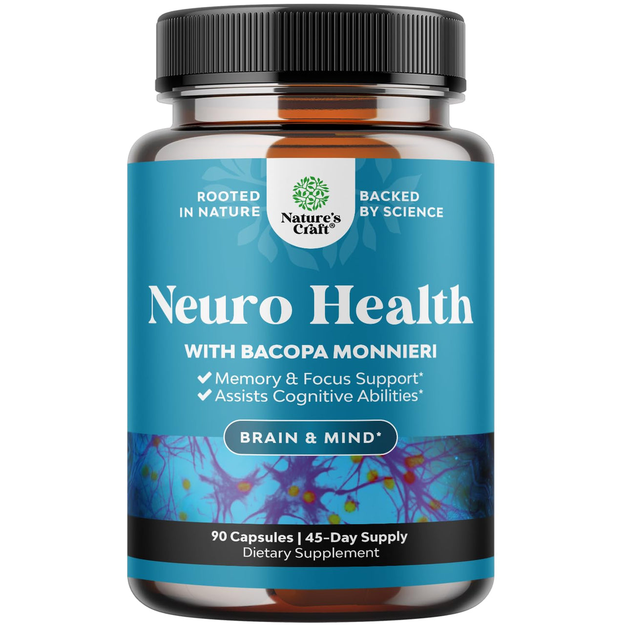 Nootropic Brain Supplement for Memory and Focus Support - Vitamins for Mental Support & Clarity with Bacopa Monnieri, VIT A, B6, Riboflavin, Niacin, Thiamin & Folate - Cognitive Complex - 90 Count