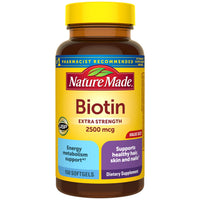 Thumbnail for Nature Made Biotin 2500 mcg Extra Strength, Biotin Supplements Support Healthy Hair Skin & Nails, 150 Softgels, 150 Day Supply