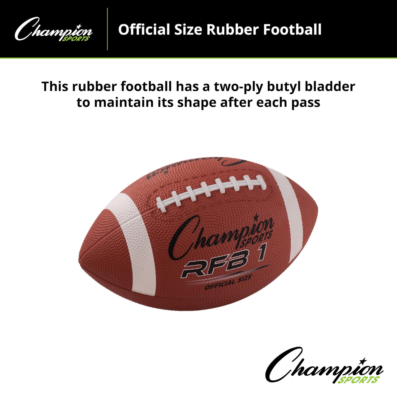 Champion Sports Rubber Football – Durable All-Weather Football with Enhanced Grip - Backyard Play & Training - Official Size
