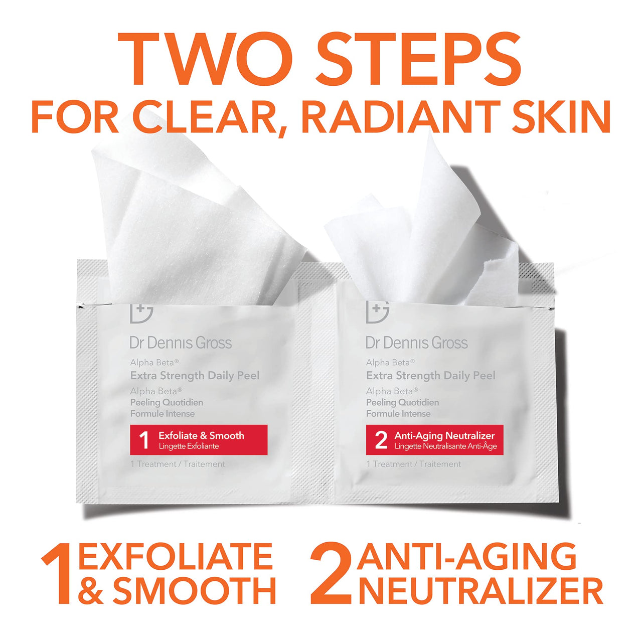 Dr. Dennis Gross Alpha Beta Extra Strength Daily Peel – 2-Step Exfoliating Pads for Enhanced Anti-Aging, Smoother Skin, and Radiant Complexion, 5 Treatments