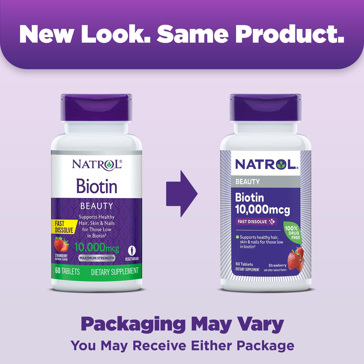 Natrol Biotin 10000mcg, 4X Faster Dissolve Supplement for Healthy Hair, Skin and Nails for Those Low in Biotin, Plus Energy Metabolism Support, 60 Tablets, Up to a 60 Day Supply