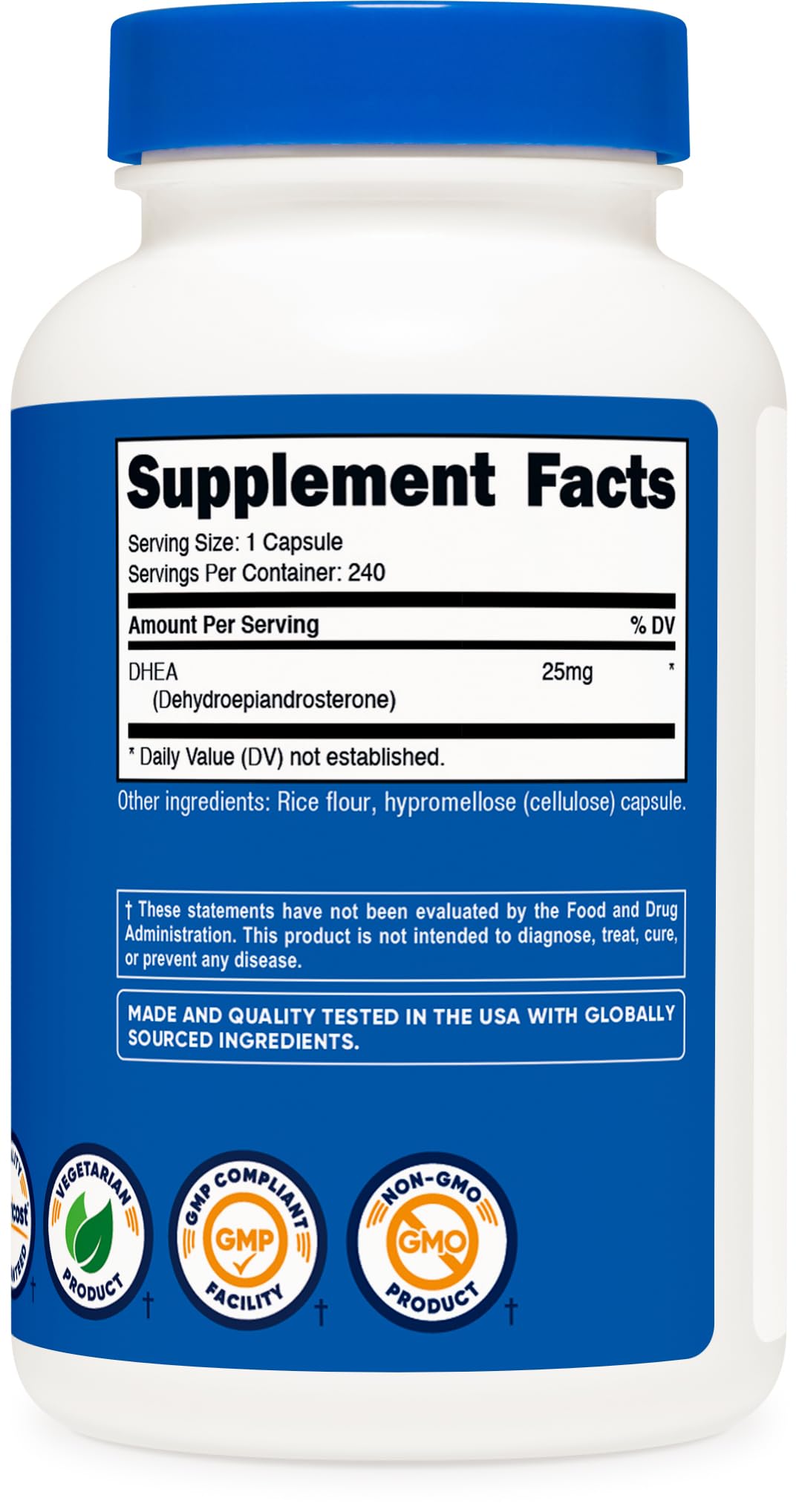 Nutricost DHEA 25mg, 240 Capsules - Gluten Free, Soy Free, Non-GMO, Supplement