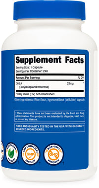 Thumbnail for Nutricost DHEA 25mg, 240 Capsules - Gluten Free, Soy Free, Non-GMO, Supplement