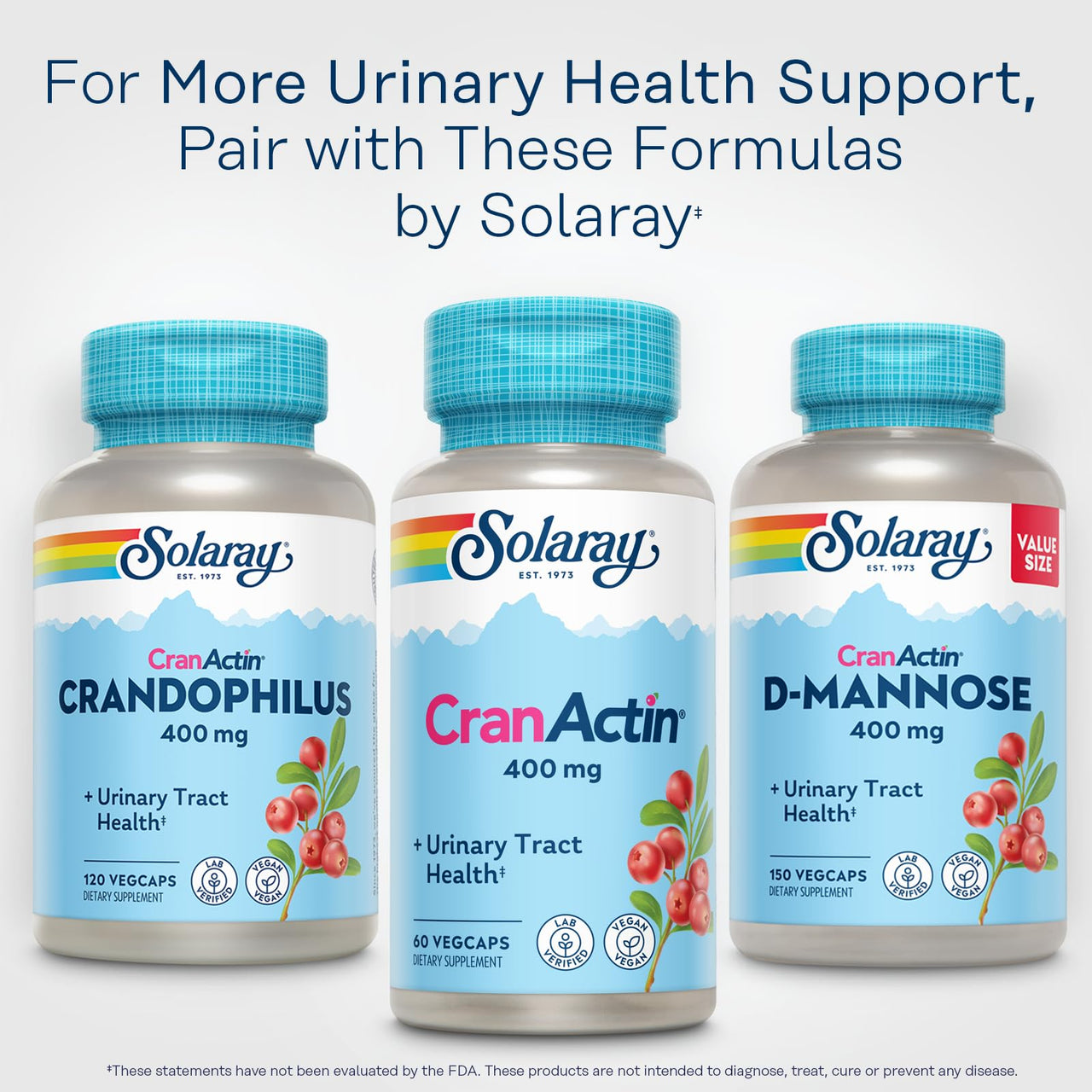 SOLARAY CranActin Cranberry Extract 400 mg - Cranberry Supplements for Women and Men - Bladder and Urinary Tract Health Support with Vitamin C - Vegan, 60-Day Guarantee (60 CT)