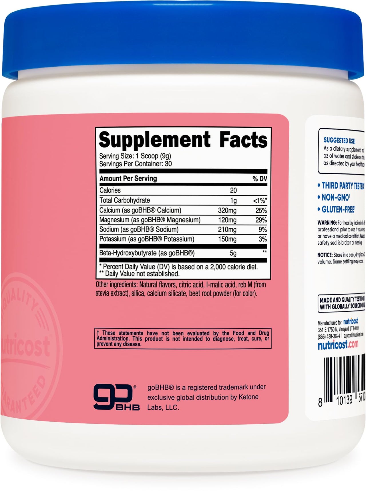 Nutricost BHB Salts Drink Mix (30 Servings, Strawberry Lemonade Flavored) (5G BHB Per Serving) - 0G Total Sugars, Vegetarian Product