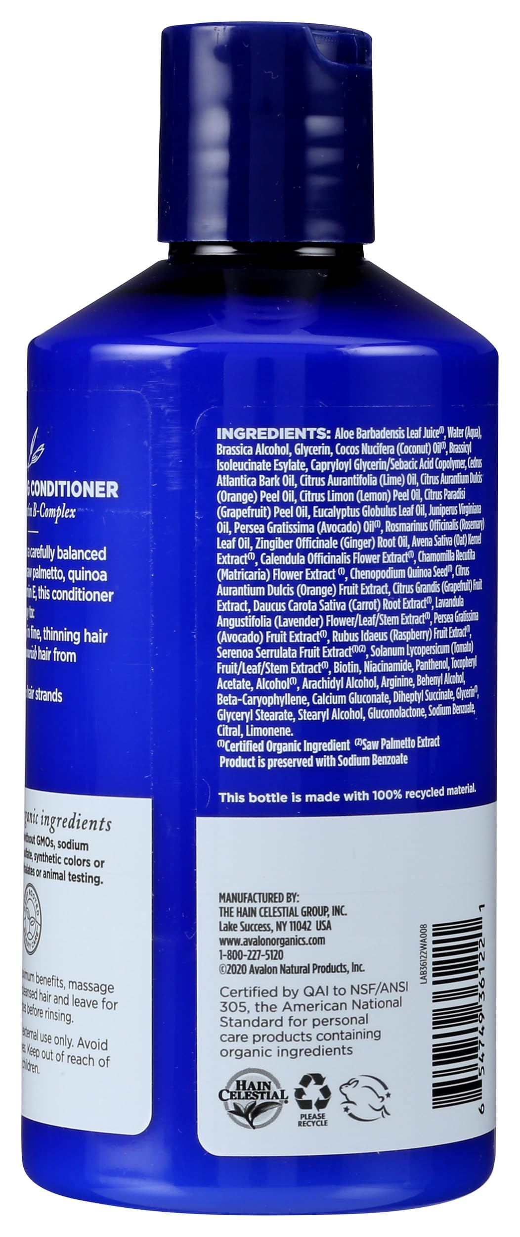Avalon Organics Therapy Biotin B-Complex Thickening Conditioner, For an Energized Scalp and Thicker, Fuller-Looking Hair, 14 Fluid Ounces