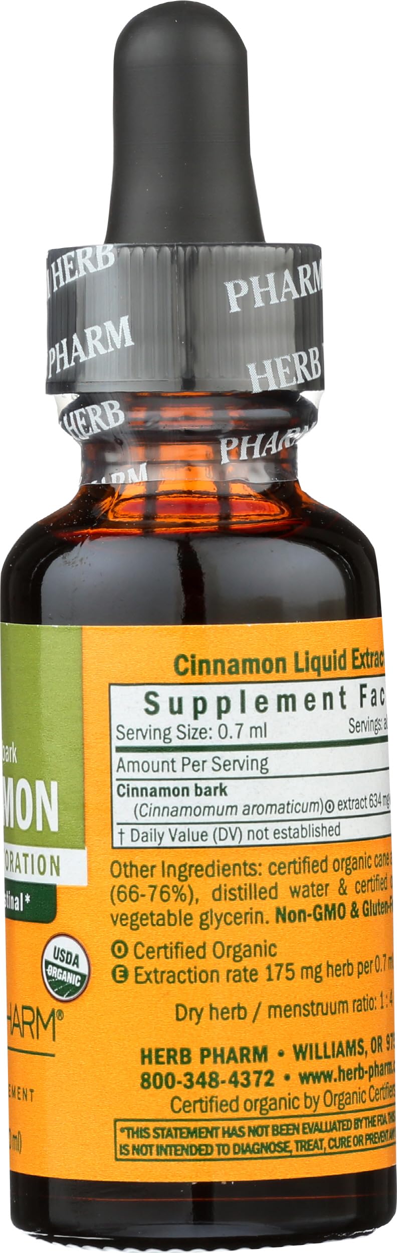 Herb Pharm Certified Organic Cinnamon Liquid Extract for Cardiovascular and Circulatory Support - 1 Ounce