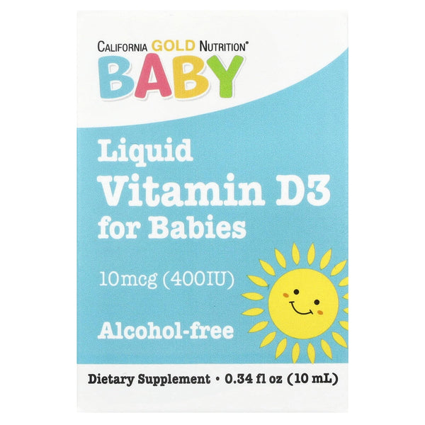 California Gold Nutrition Baby Vitamin D3 by - Liquid D3 Supplement for Babies, Vegetarian Friendly - Alcohol & Gluten Free, Non-GMO - 10 mcg (400 IU) - 0.34 fl oz (10 ml)
