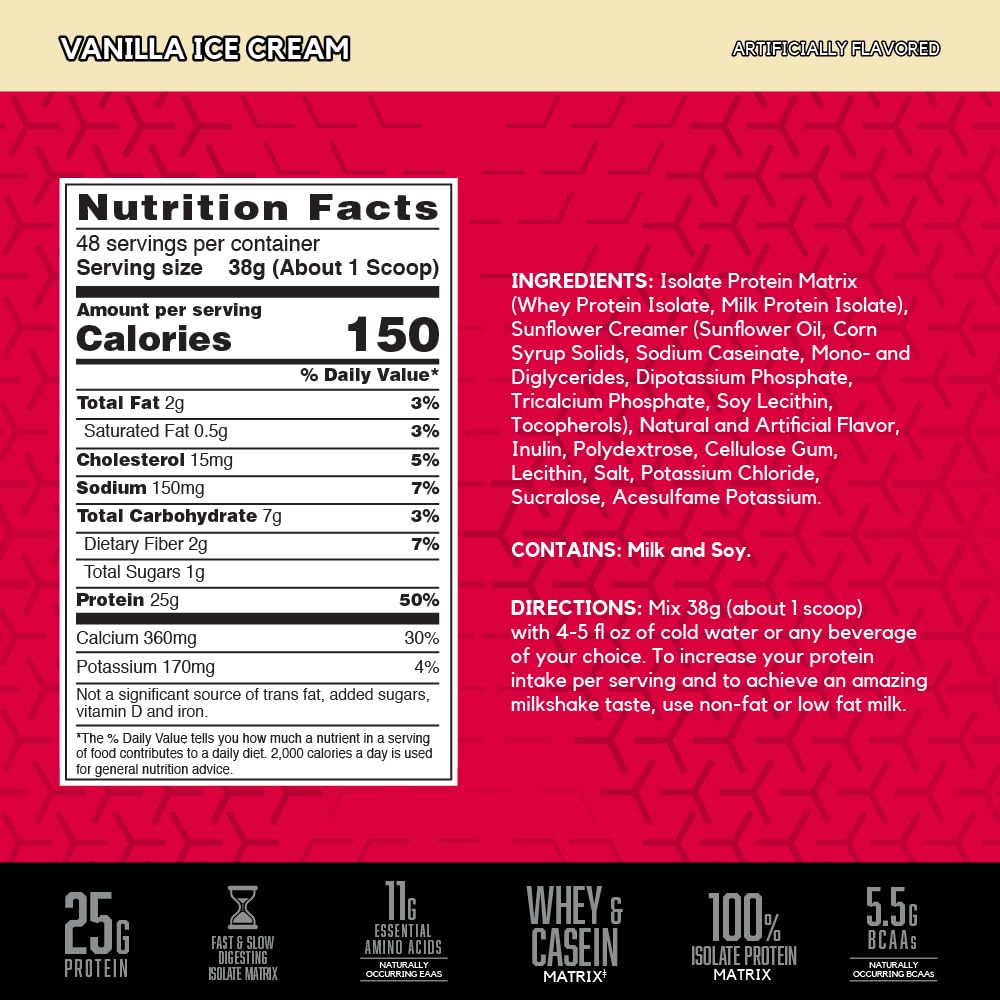 BSN SYNTHA-6 Isolate, Vanilla Post Workout Protein Powder for Muscle Gain, Whey Protein Isolate, Milk Protein Isolate, Essential Amino Acids, Vanilla Ice Cream, 4.02 Pounds, 48 Servings
