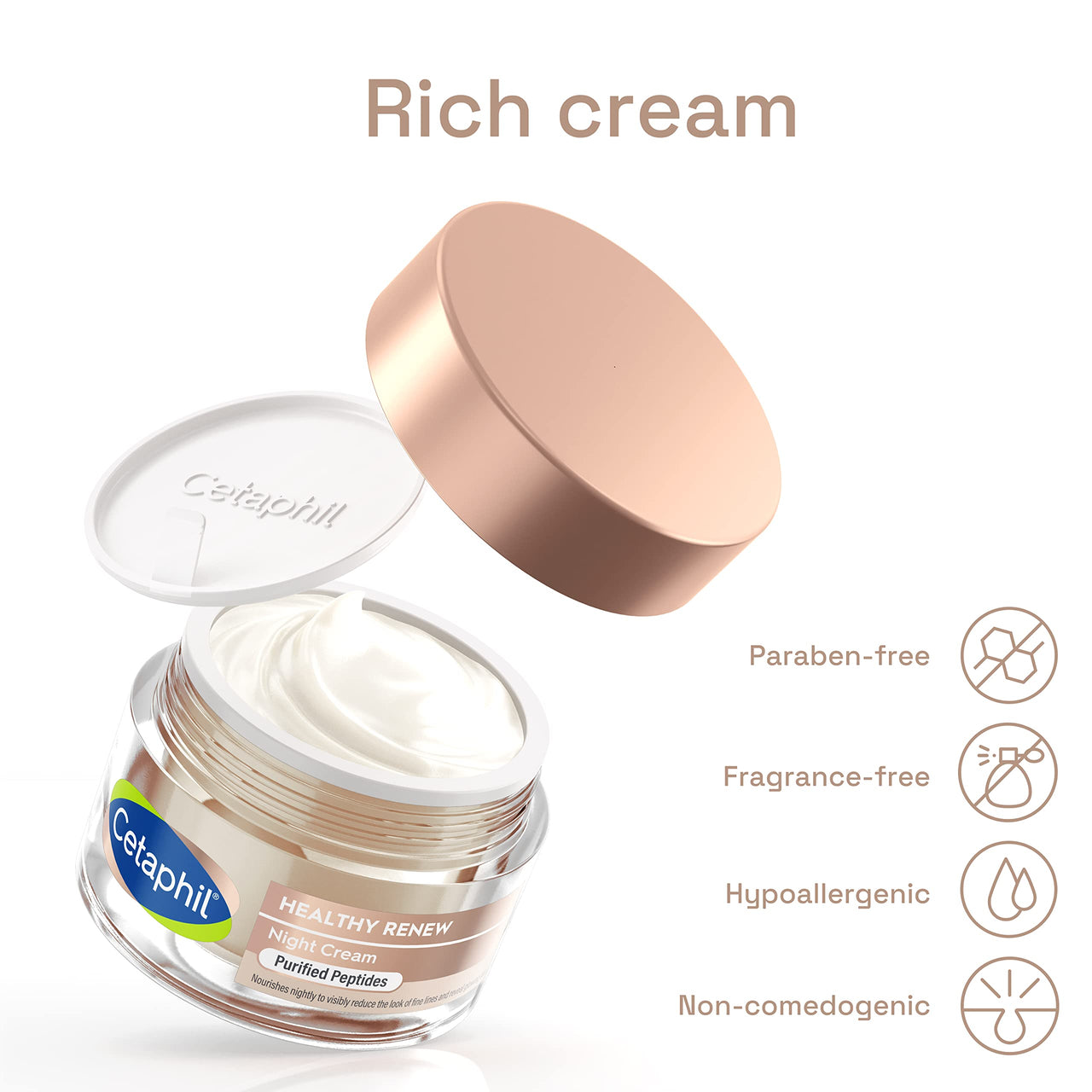Cetaphil Healthy Renew Skin Tightening Night Cream 1.7 Oz, Wrinkle Repair Cream for Face with Peptides, Retinol Alternative Cream For Sensitive Skin, Fragrance Free