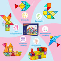 Thumbnail for Ryoichi 138PCS Magnetic Tiles Set with 2 Cars, STEM Educational Construction Building Blocks & Montessori Learning Toys for Kids Ages 3-9+ Years