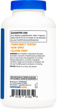 Thumbnail for Nutricost N-Acetyl L-Cysteine (NAC) 600mg, 240 Vegetarian Capsules - Vegan, Non-GMO, Gluten Free
