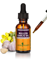 Thumbnail for Herb Pharm Mullein Garlic Herbal Oil - contains Calendula, Garlic, Mullein flower, St. John's Wort, Olive Oil, 1 Ounce