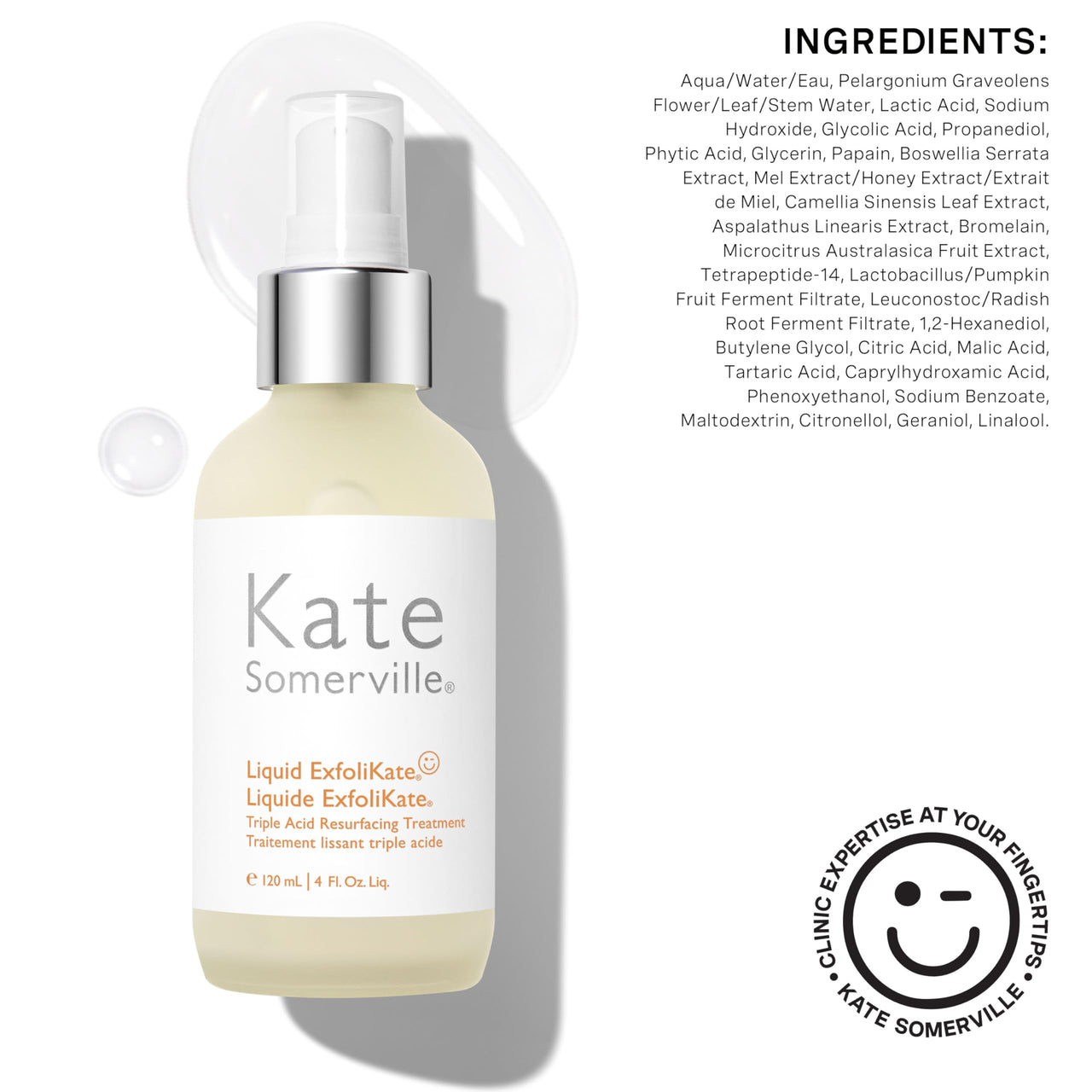 Kate Somerville Liquid ExfoliKate – Triple Acid Resurfacing Treatment – Clinically Formulated AHA Overnight Facial Exfoliator Smooths Skin and Minimizes Pores, 4 Fl Oz