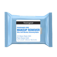 Thumbnail for Neutrogena Fragrance-Free Makeup Remover Wipes, Daily Ultra-Soft Micellar Cleansing Wipes Gently Remove Oil & Waterproof Makeup, Hypoallergenic, Made with Plant-Based Cloth, 25 ct