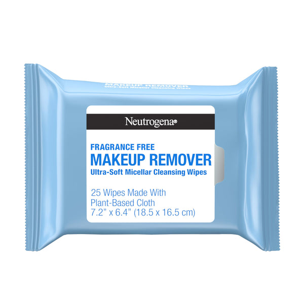Neutrogena Fragrance-Free Makeup Remover Wipes, Daily Ultra-Soft Micellar Cleansing Wipes Gently Remove Oil & Waterproof Makeup, Hypoallergenic, Made with Plant-Based Cloth, 25 ct