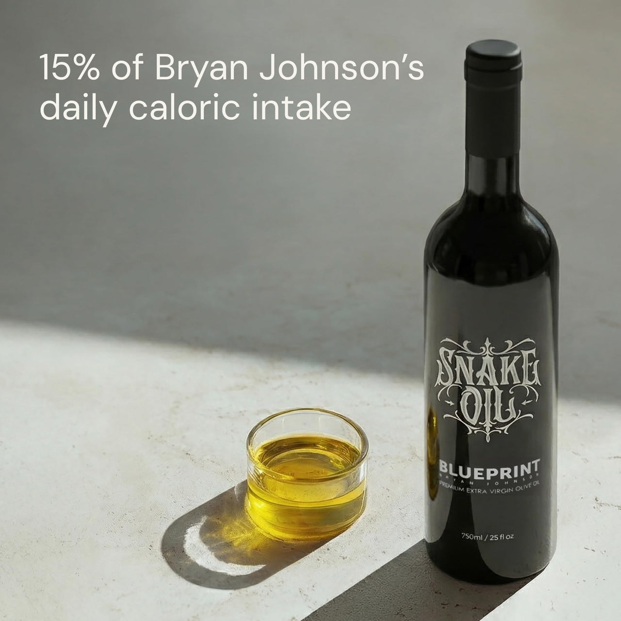 Blueprint Bryan Johnson Olive Oil – Snake Oil- High Polyphenol Extra Virgin Olive Oil (400+ mg/kg) – Early Harvest, First Cold Press EVOO – Keto, Paleo, Non-GMO – 2 Pack - 750ml Glass Bottle